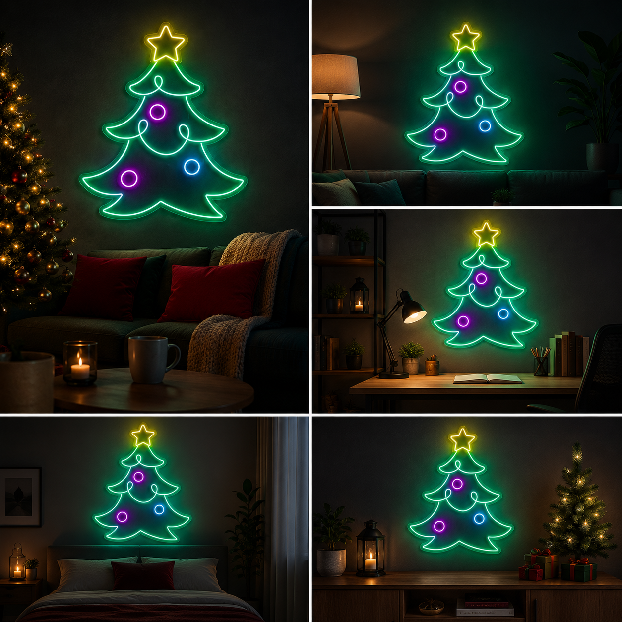 Classic Christmas Tree Neon Sign Board | LED Festive Neon Light Wall Decor