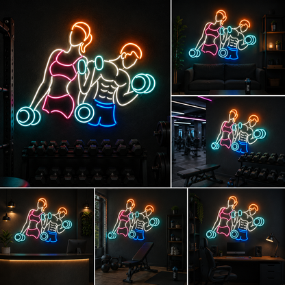 Couple Workout Custom Neon Sign Board | His & Her Gym Neon Light | Custom Neon Light | Neon Sign Board Customised (36 By 36 Inches)