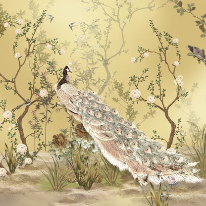 Peacock on a Floral Tree Wallpaper for Living Room