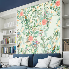 Beautiful Floral Wallpaper for Living Room, Birds on Floral Tree Artful Wallpaper, Self Adhesive, just Peel and Stick Wallpapers for Bedroom, Office Walls | Hassle Free Installation