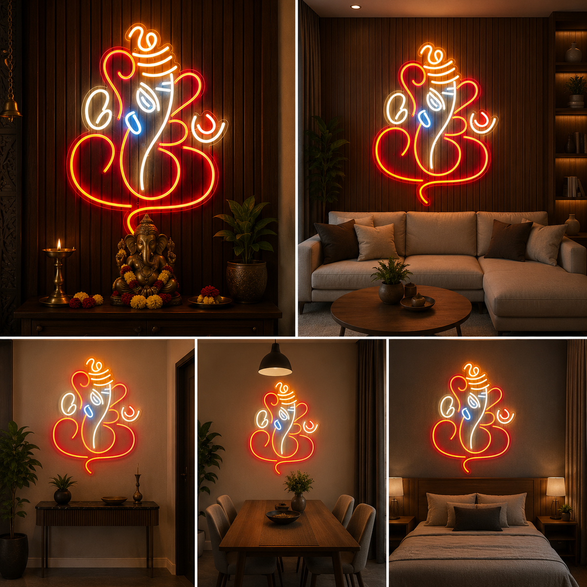 Lord Ganesha LED Neon Wall Sign with Acrylic Backboard for Home, Temple and Office Decor