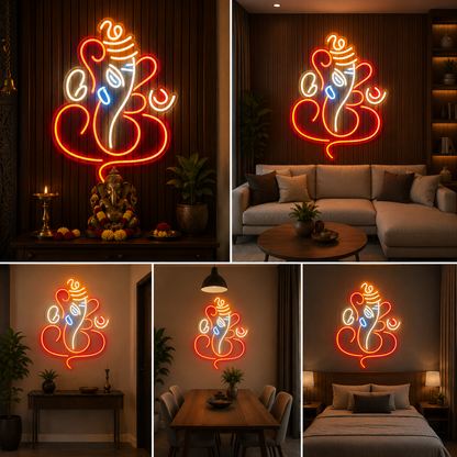 Lord Ganesha LED Neon Wall Sign with Acrylic Backboard for Home, Temple and Office Decor
