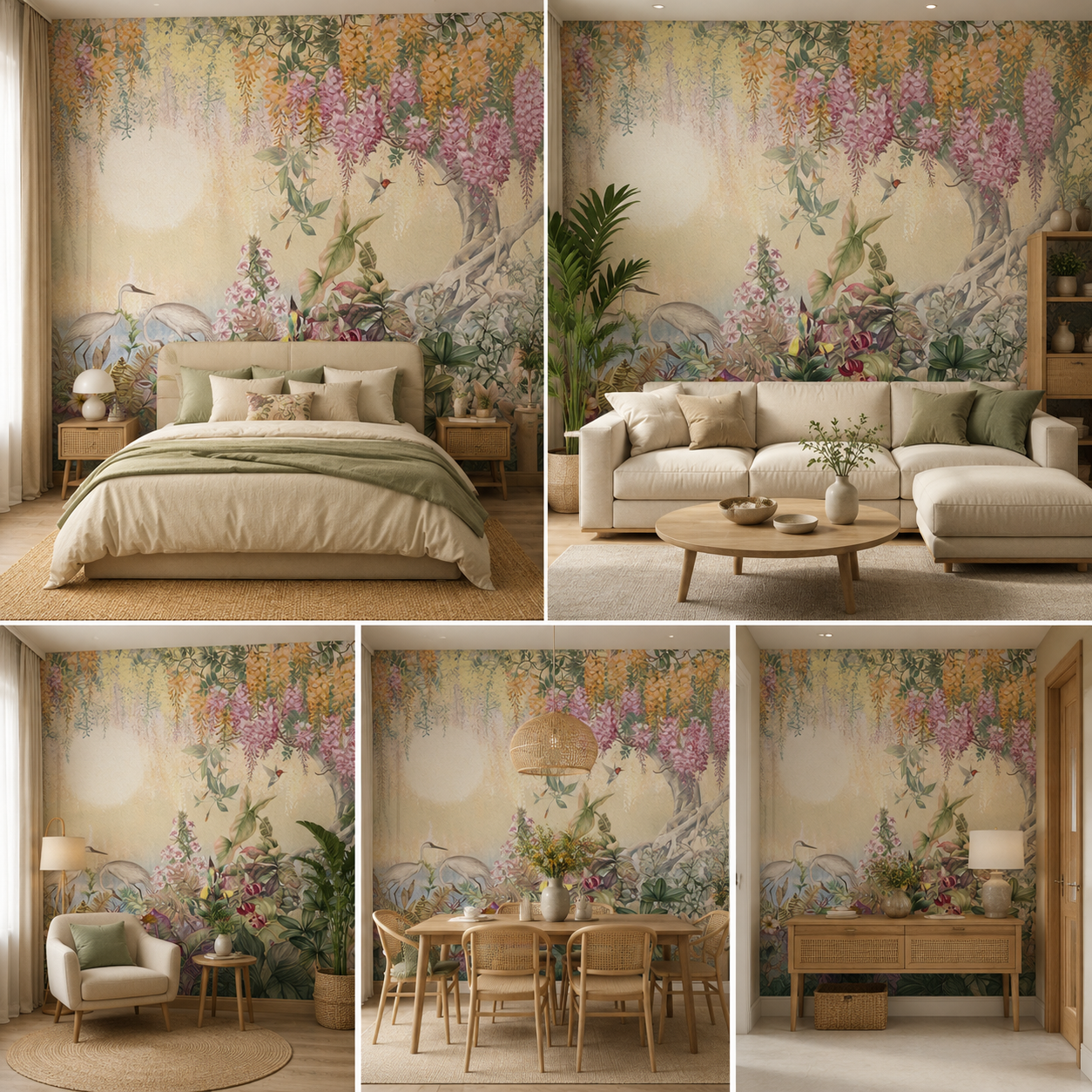 Floral Landscape Wallpaper for Living Room