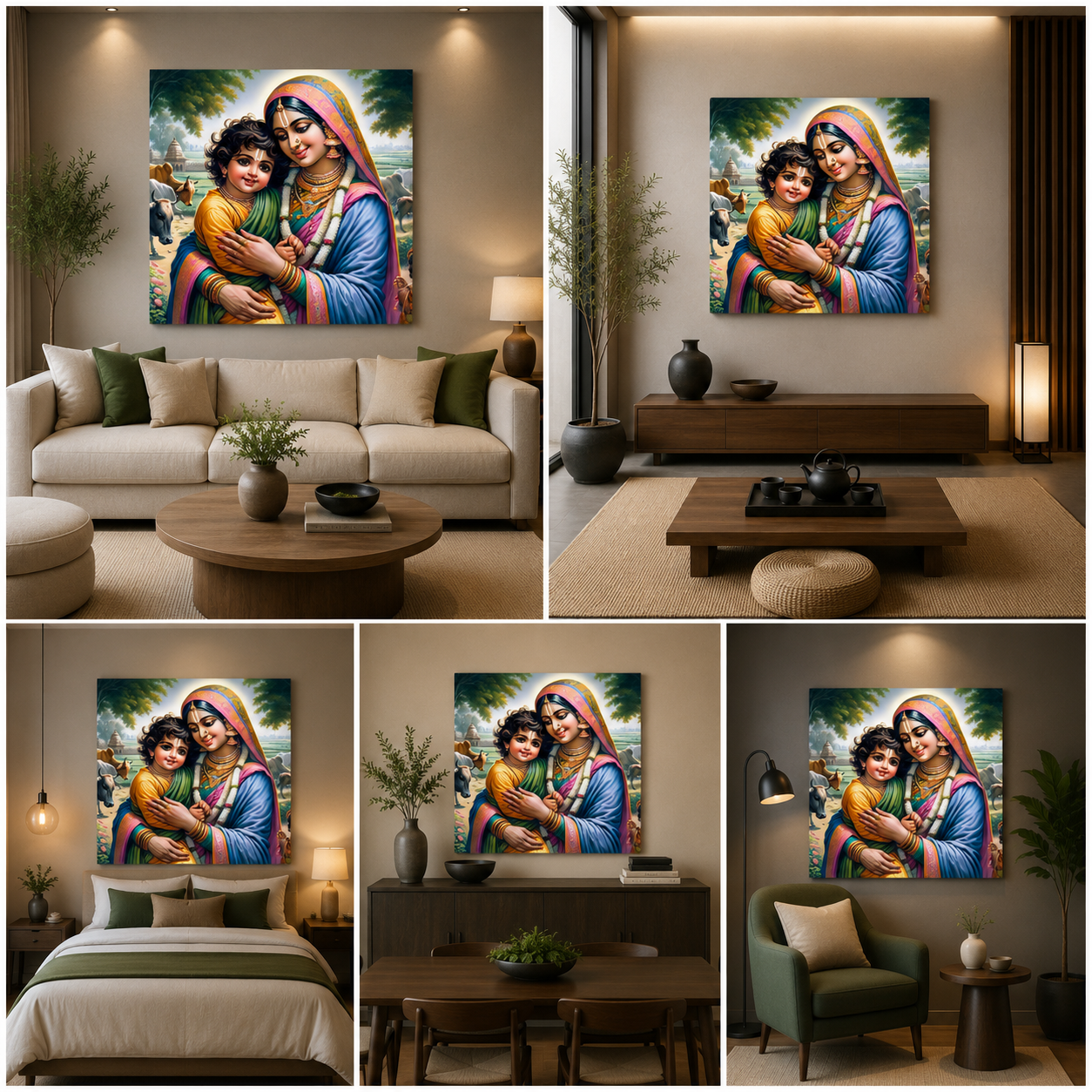 Yashoda Krishna Love Canvas Painting Frame Wall Decor for Living Room Mother Child Artwork