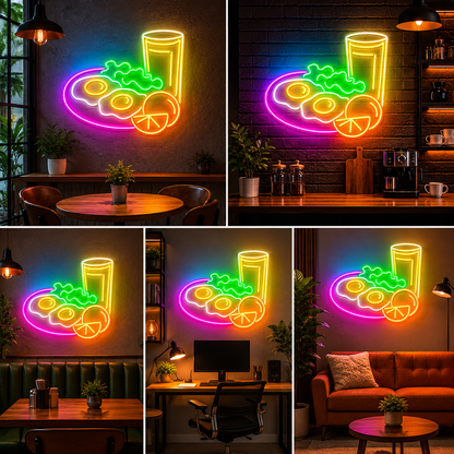 Breakfast Neon Sign Board – Cafe & Restaurant Custom Neon Light Decor (30 By 30 Inches)