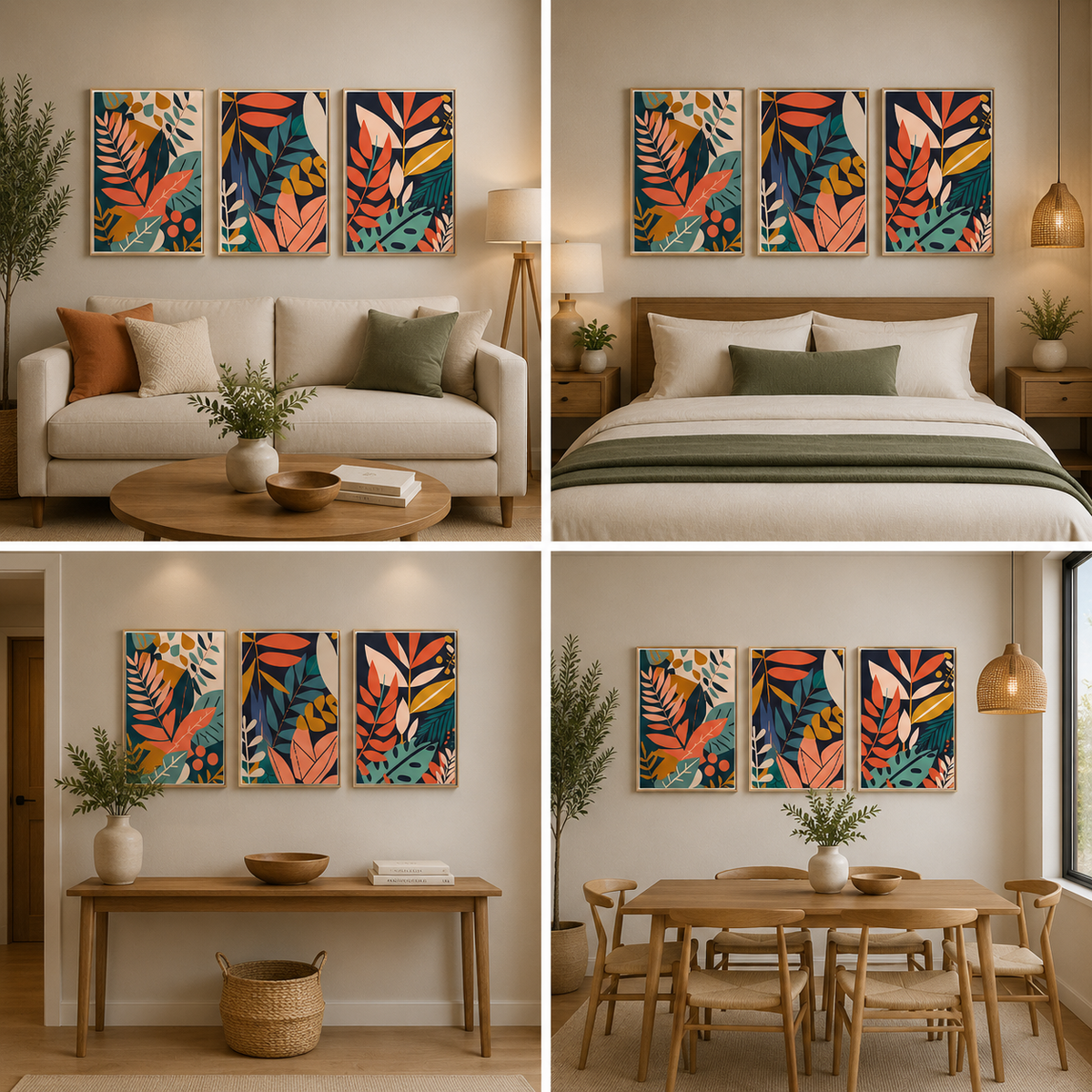 3-Piece Tropical Botanical Canvas Wall Art Set with Colorful Abstract Leaf Design Decor