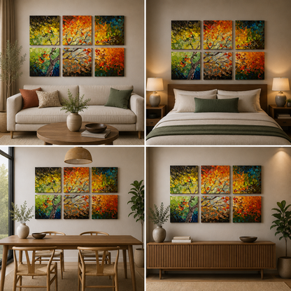 Abstract Autumn Tree Canvas Wall Art Set of 6 for Modern Living Room and Office Decor