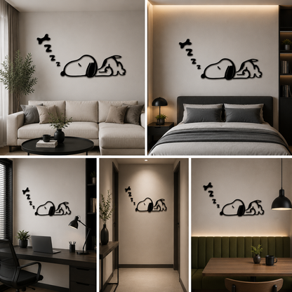 3D Snoopy Dog Black Acrylic Wall Decor (30x15 in)