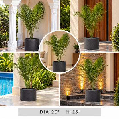 Large Charcoal Grey Round Planter Pot, 20 Inch Modern Cylindrical Decorative Plant Pot
