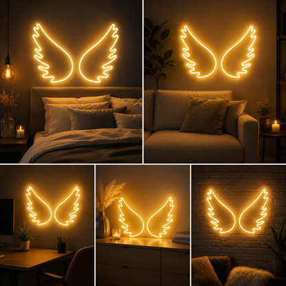 Angel Wings Neon Sign Board | Custom Neon Light Signs | Customised Neon Light Name Plate Aesthetic Bedroom Wall Decor (36x36 In)