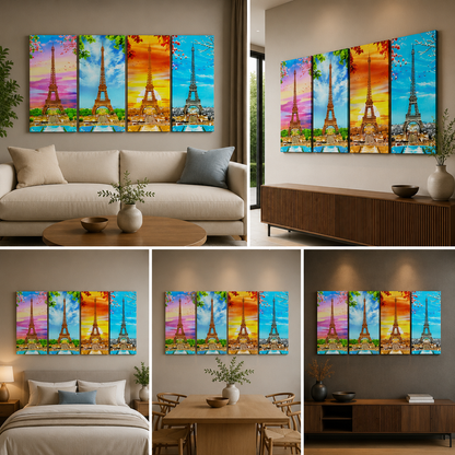 Eiffel Tower in all Season Painting Frame for Wall Decor (12x24 In)