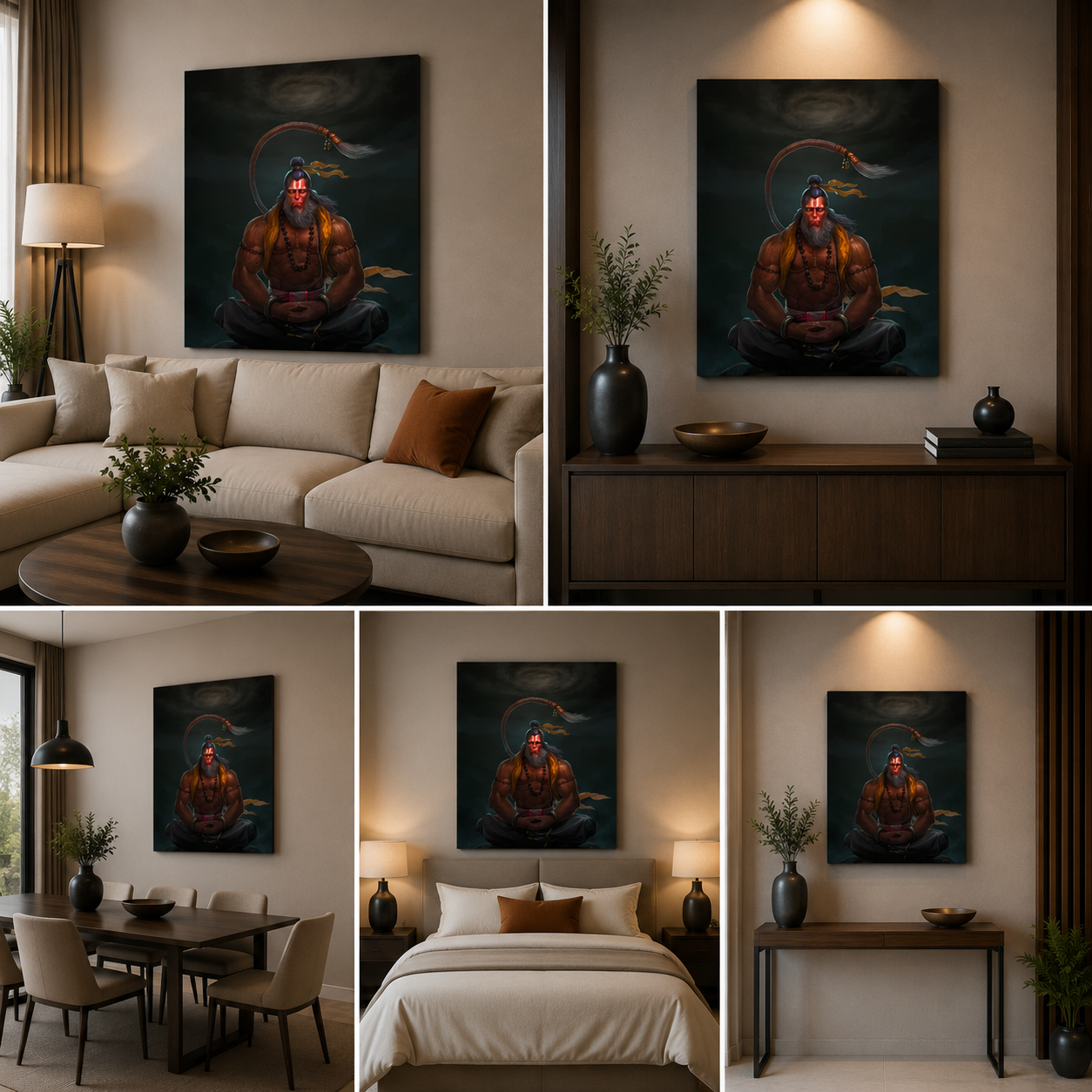 Lord Hanuman Canvas Painting Frame for Temple Decor