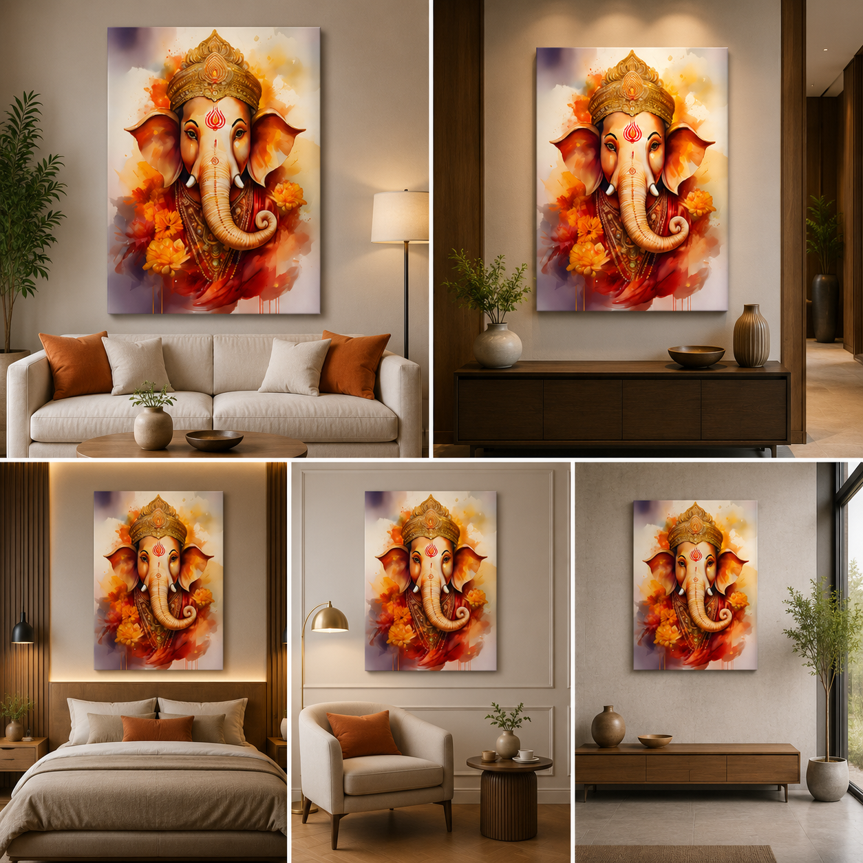 Lord Ganesha Canvas Painting Frame Spiritual Wall Decor for Living Room