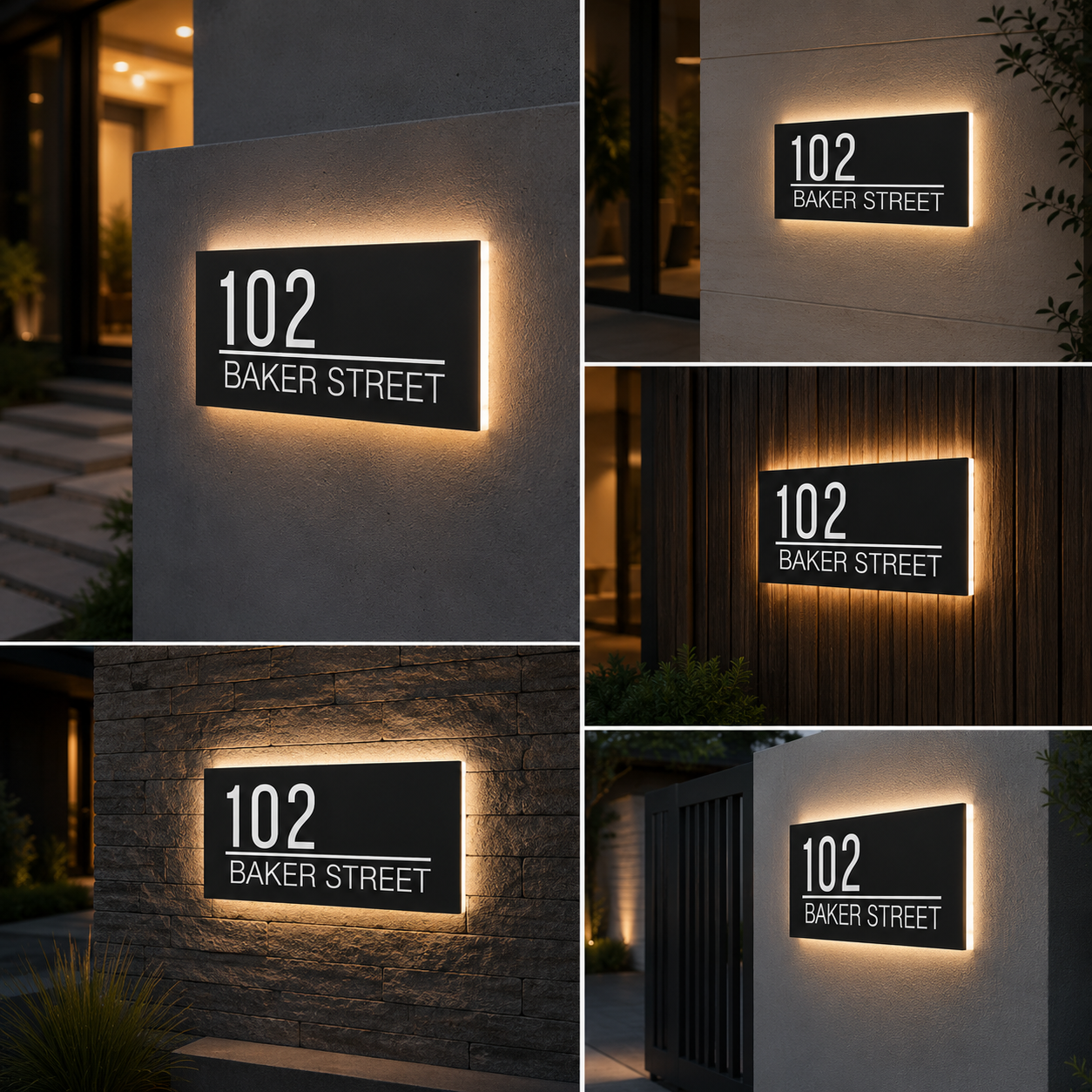 LED Outdoor House Number Sign Black Acrylic Backlit Address Plaque Illuminated Name Plate for Home Gate and Exterior Wall