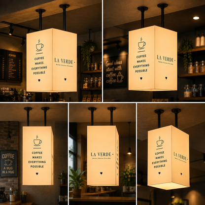 Premium Square Hanging LED Light Box Sign for Cafés, Restaurants, Retail Stores & Brands