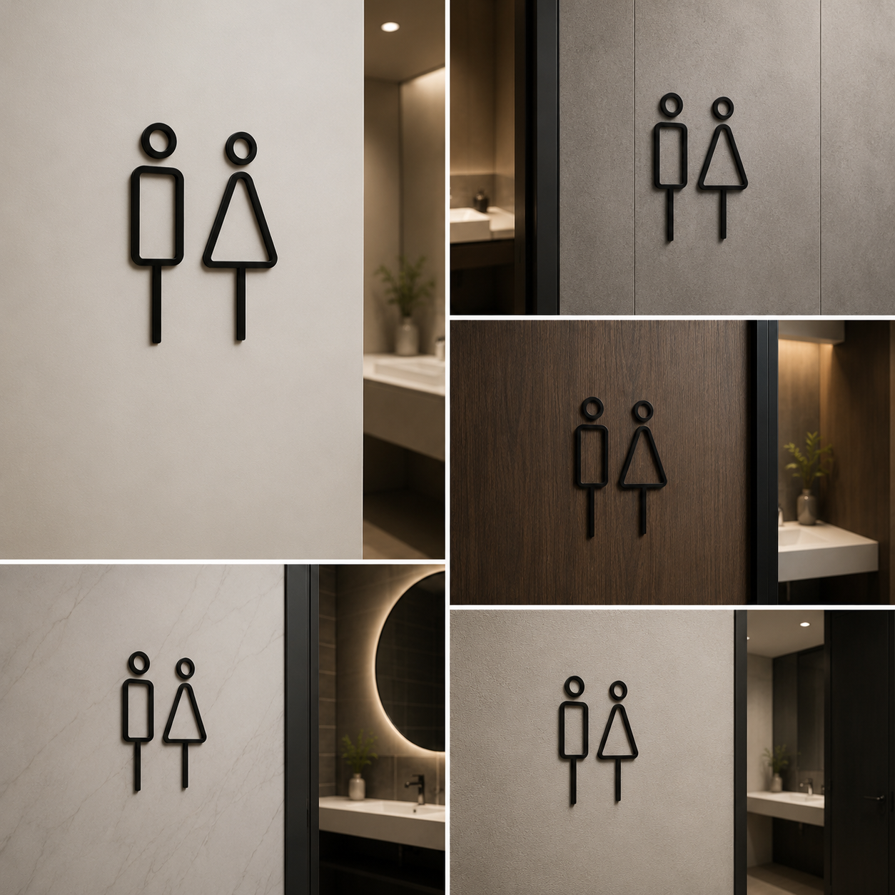 Minimalist Male Female Restroom Sign | Modern Washroom Door Symbol Plaque | Bathroom Toilet Signage for Office Cafe Hotel