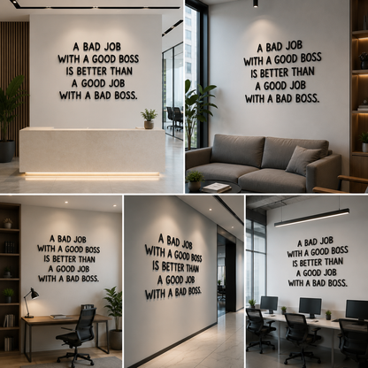 Motivational Acrylic Wall Sign A Bad Job With A Good Boss – Inspirational Quote Wall Decor for Office, Cafe & Workspace Interiors