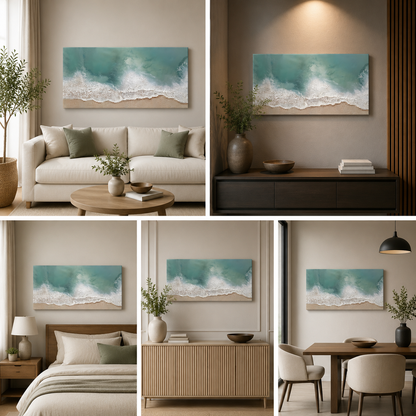 Abstract Ocean Waves Wall Painting | Modern Seascape Canvas Art | Horizontal Acrylic UV Printed Wall Decor for Living Room