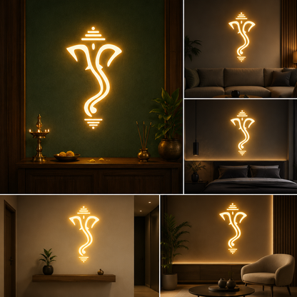 Om Ganesha Neon Sign Board | LED Neon Light Spiritual Wall Decor for Home, Temple & Meditation Room (18x18 In)