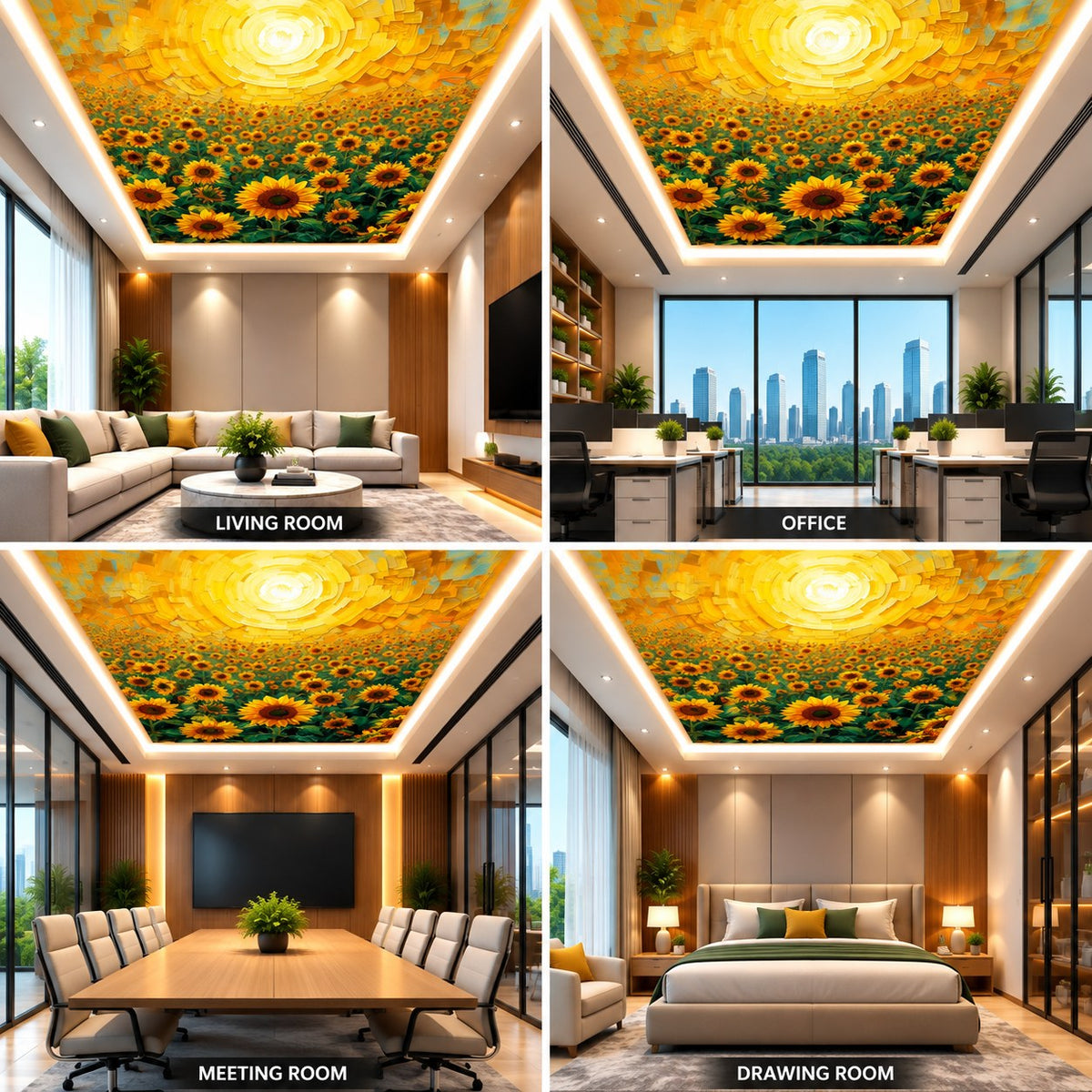 Sunflower Ceiling Panel with Golden Floral Design for Luxury Living Room False Ceiling