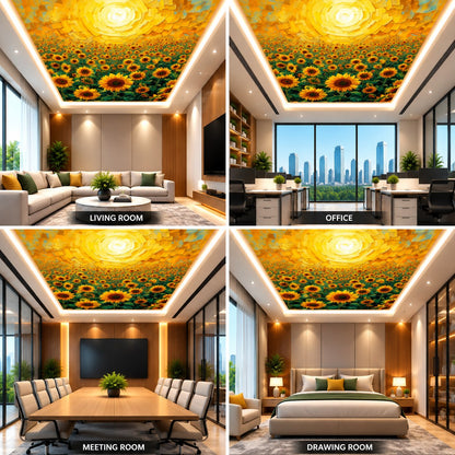 Sunflower Ceiling Panel with Golden Floral Design for Luxury Living Room False Ceiling