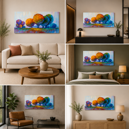Colorful Abstract Trees Canvas Painting Frame – Modern Landscape Canvas Wall Art Painting Frame for Living Room Wall Decor