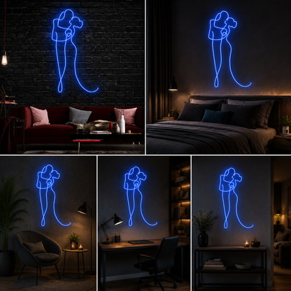 Romantic Couple Hug Neon Sign Board | Neon Light Name Plate | Neon Name Light Customized (20 By 36 Inches)