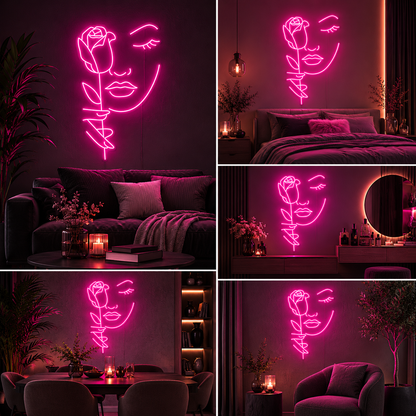 Rose Face Neon Sign Board – Custom Neon Light Wall Decor