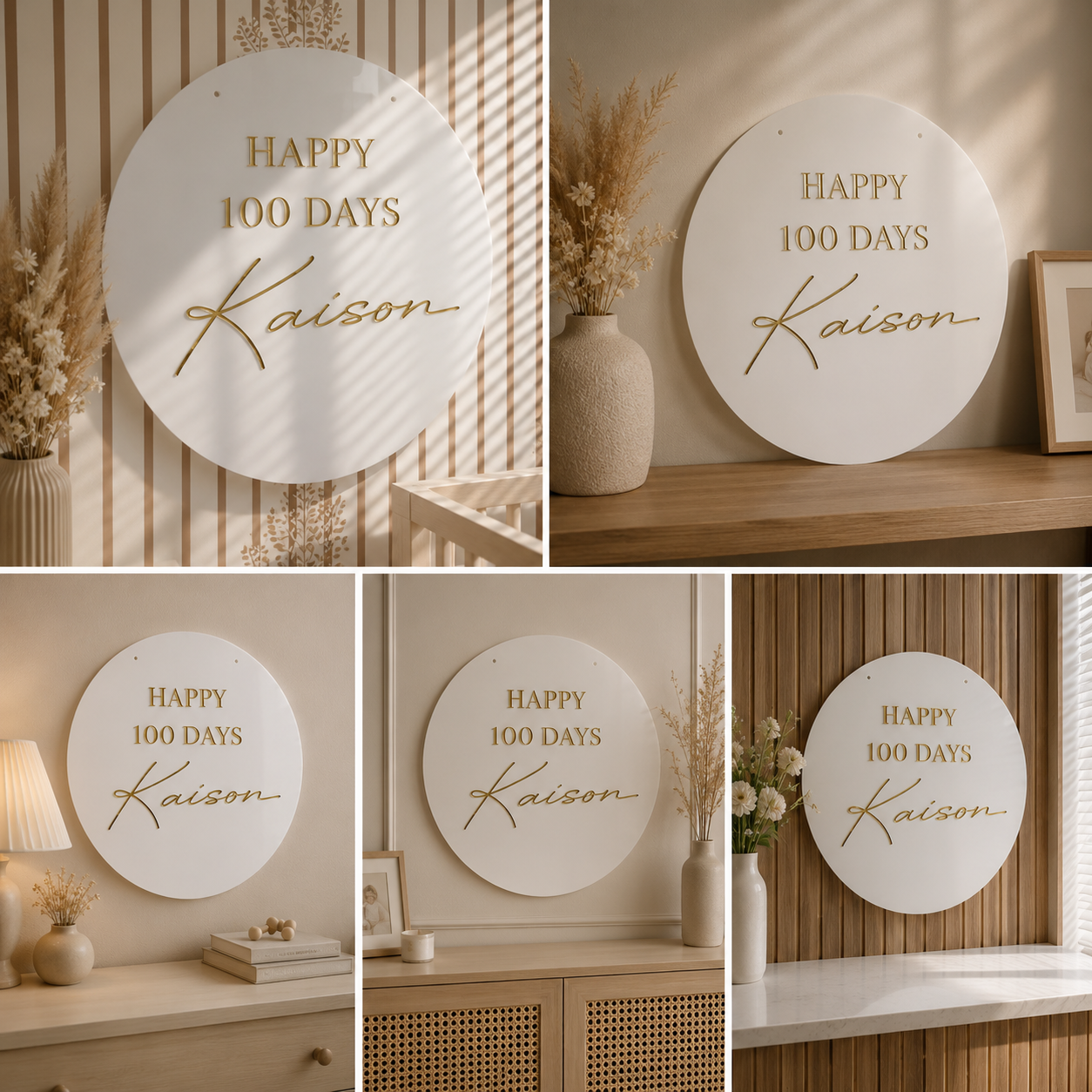 Custom Acrylic Sign Board | Personalized 3D Gold Letter Round Sign for Baby Celebration & Event Decor