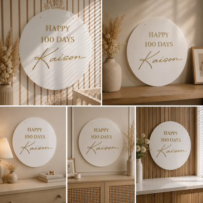 Custom Acrylic Sign Board | Personalized 3D Gold Letter Round Sign for Baby Celebration & Event Decor