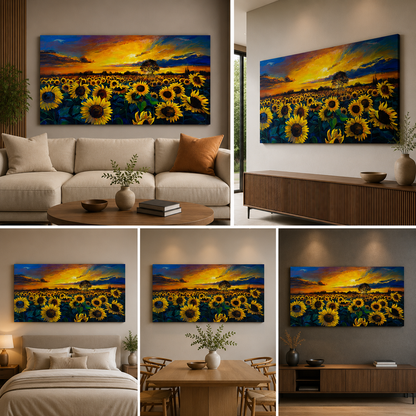 Sunflower Flower Field with Frame for Living Room Wall Decor