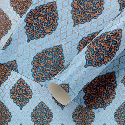 Wall Paper for Wall Decor, Non Adhesive Wallpaper for Walls Living Room, Bedroom (53 x 1000 cm, Roll 57sqft, Ocean Blue Damask Design)