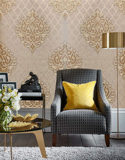 Textured PVC Coated 3D Damask 57 sqft Wallpaper roll for Living Room/Bedroom/Kitchen/Home decoration-