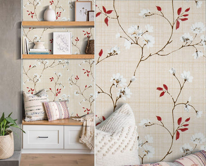 Self Adhesive Wallpaper for Wall Decor Waterproof Vinyl Stickers PVC Wall Papers (45 cm x 300 cm) (Beige Flower)