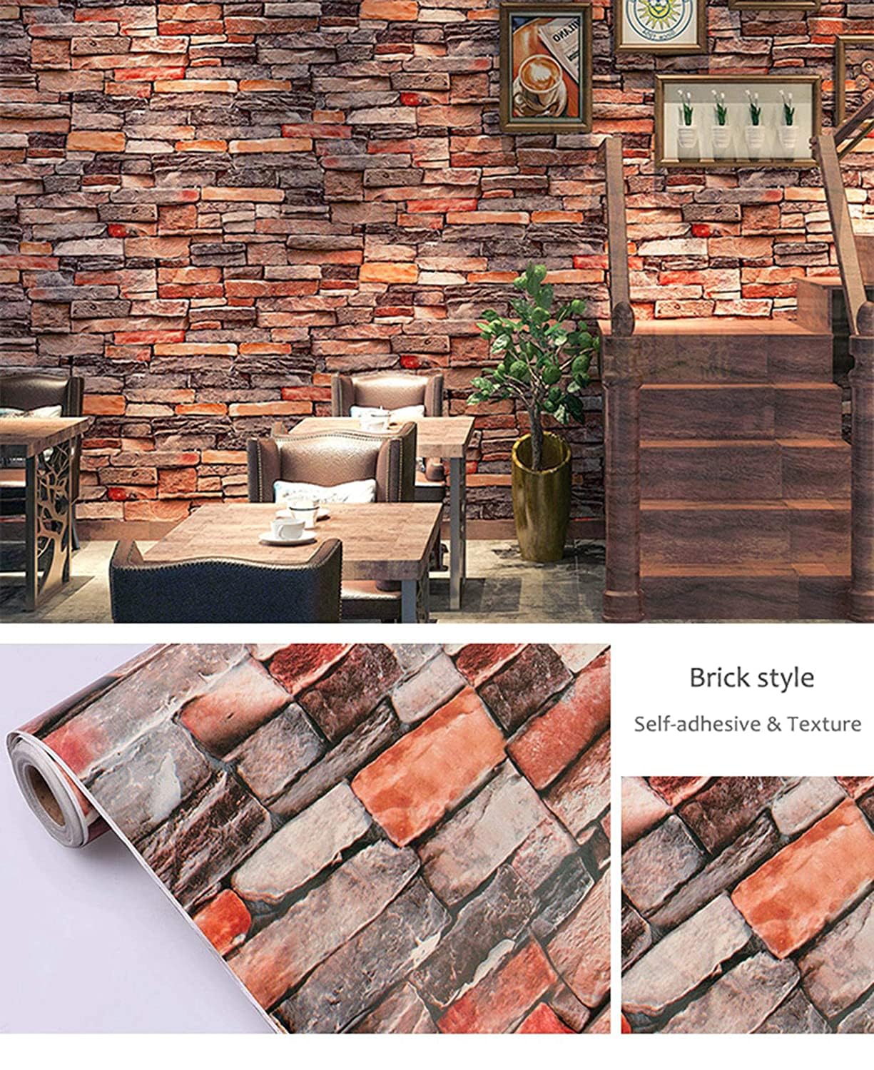Peel and Stick self Adhesive Luxury Wall Stickers DIY Wallpaper for Living Room, Bedroom, Office Easy to Stick PVC Waterproof Scratch Resistance for Home décor 45 cm x 300 cm Brick