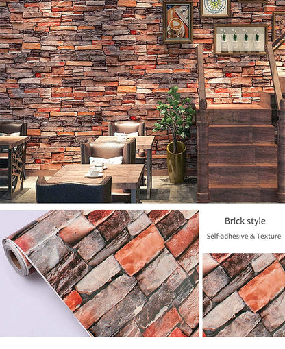 Peel and Stick self Adhesive Luxury Wall Stickers DIY Wallpaper for Living Room, Bedroom, Office Easy to Stick PVC Waterproof Scratch Resistance for Home décor 45 cm x 300 cm Brick