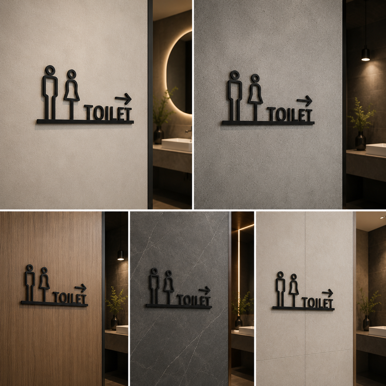 Modern Toilet Direction Sign with Right Arrow | Male Female Washroom Wayfinding Signage for Offices & Commercial Spaces