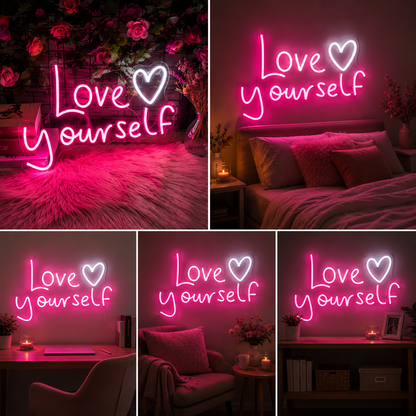 Love Yourself Neon Sign Board | Custom Neon Light Signs | Customised Neon Light Name Plate Motivational Wall Decor