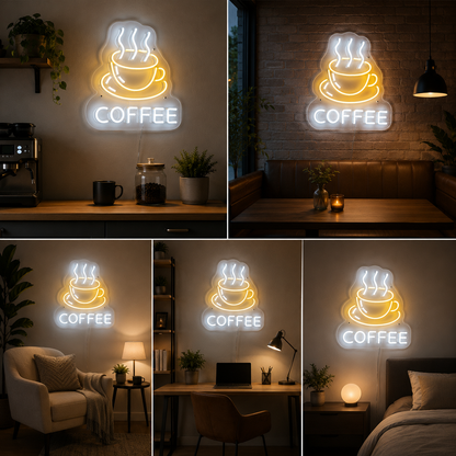 Coffee Neon Sign Board | LED Neon Light Coffee Cup Sign for Cafe & Kitchen Wall Decor