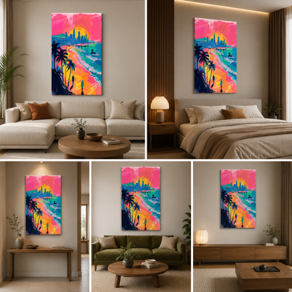 Tropical Beach Sunset Canvas Painting Frame – Modern Coastal Landscape Canvas Wall Art Painting Frame for Living Room Wall Decor