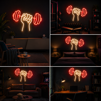 Weightlifting Custom Neon Sign Board | Dumbbell Neon Light Board | Custom Neon Light | Neon Sign Board Customised for Gym (24 By 15 Inches)