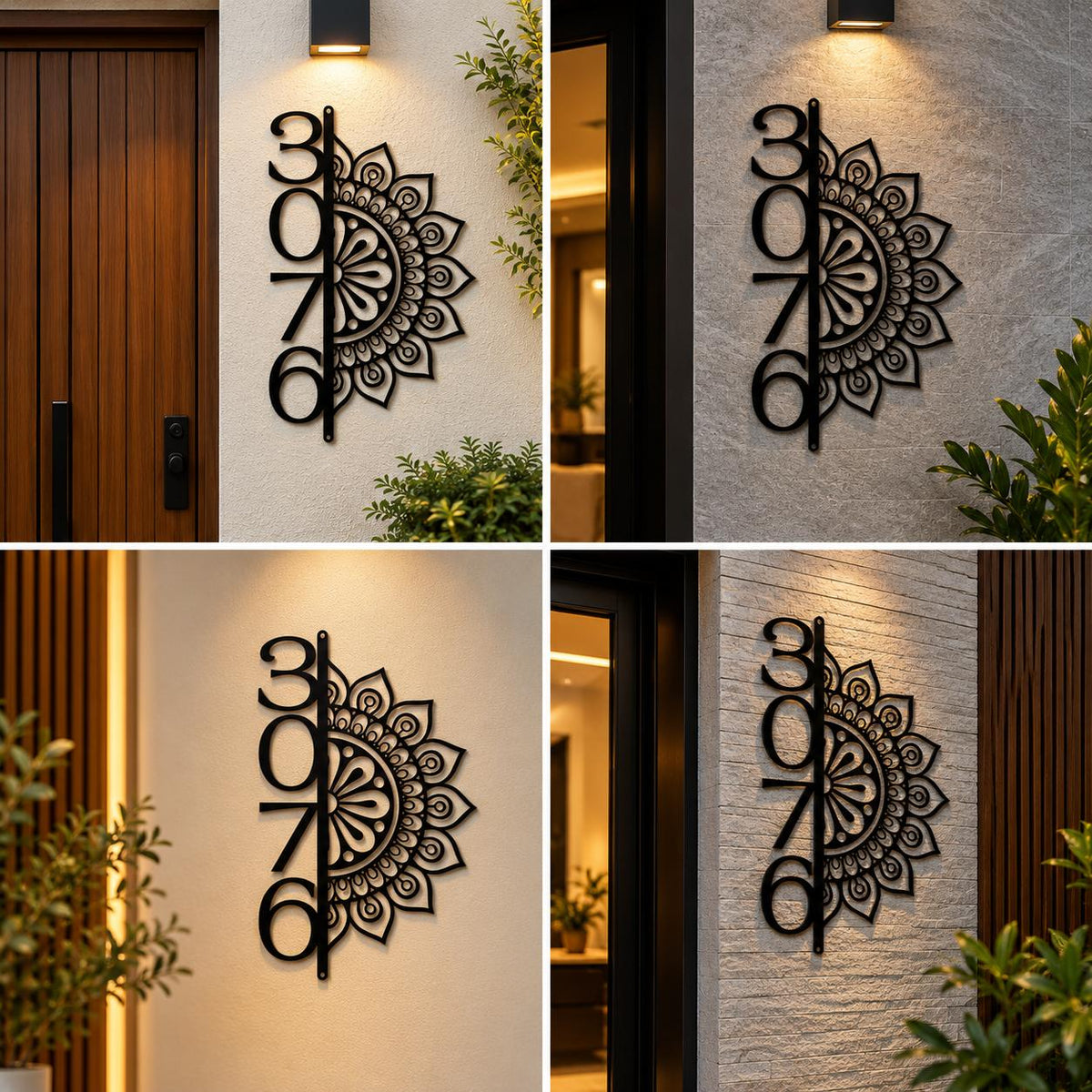 Premium Black Mandala House Number Plate with Artistic Decorative Design for Modern Entrances