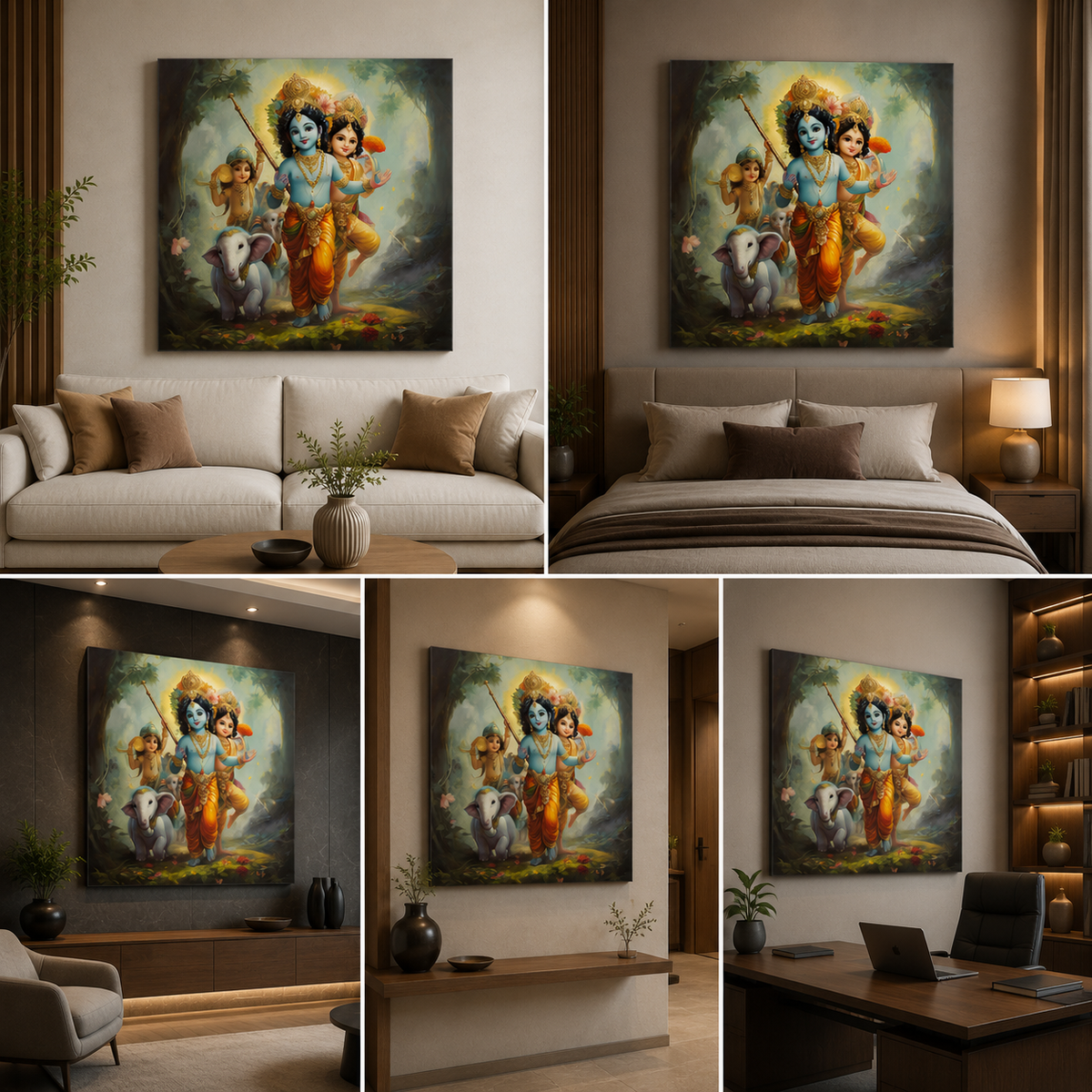 Bal Krishna Kids Canvas Painting Frame Wall Decor for Living Room Cute Spiritual Artwork
