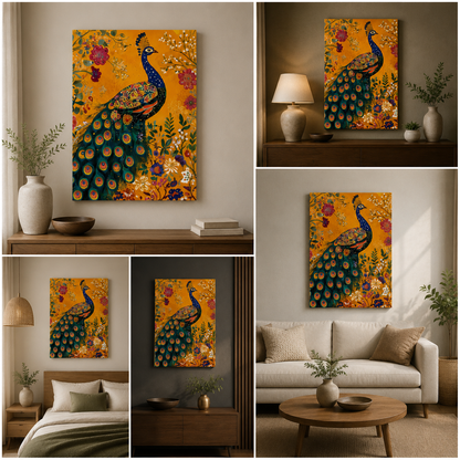 Vibrant Peacock Floral Canvas Painting – Colorful Bird Wall Art Canvas Painting Frame for Living Room