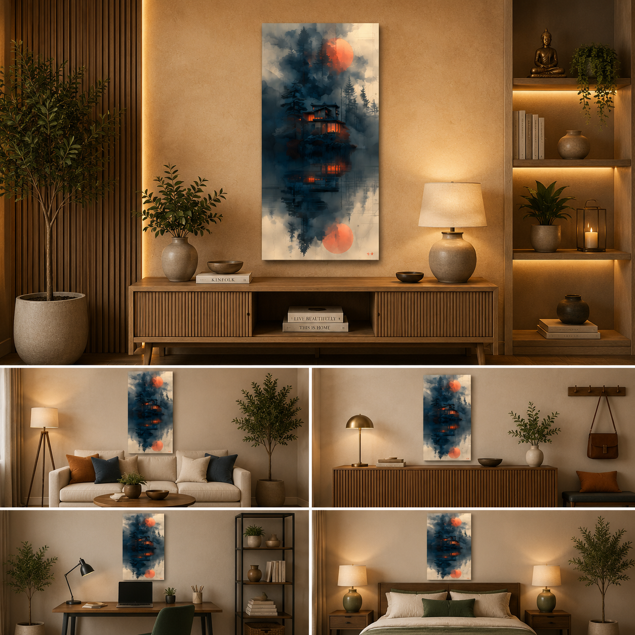 Abstract Misty Lake House Canvas Painting Wall Frame | Canvas Painting Wall Frame