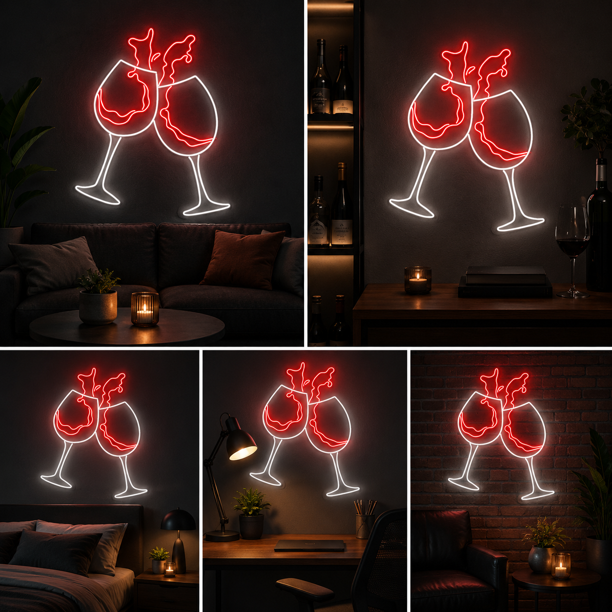 Wine Glass Neon Sign LED Wall Light Big Size Bar & Lounge Decor (20 By 20 Inches)