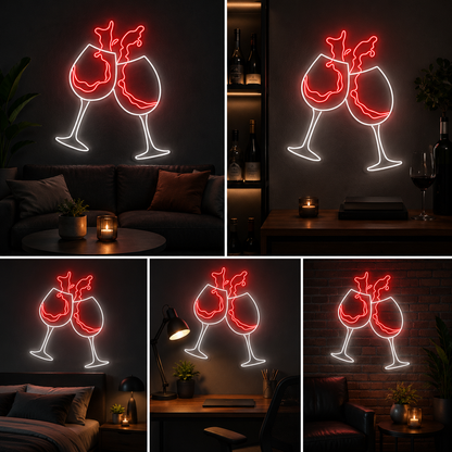 Wine Glass Neon Sign LED Wall Light Big Size Bar & Lounge Decor (20 By 20 Inches)