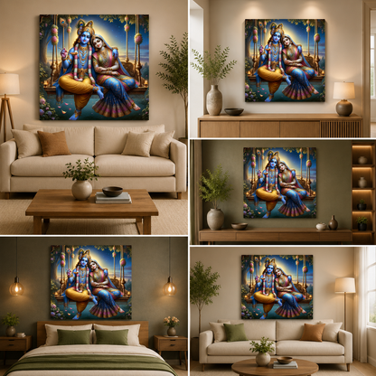 Radha Krishna Swing Canvas Painting Frame Wall Decor for Living Room Romantic Spiritual Artwork