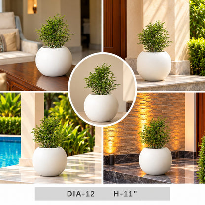 Ivory White Round Planter Pot, 11 Inch Bulbous Decorative Plant Pot for Modern Home Decor