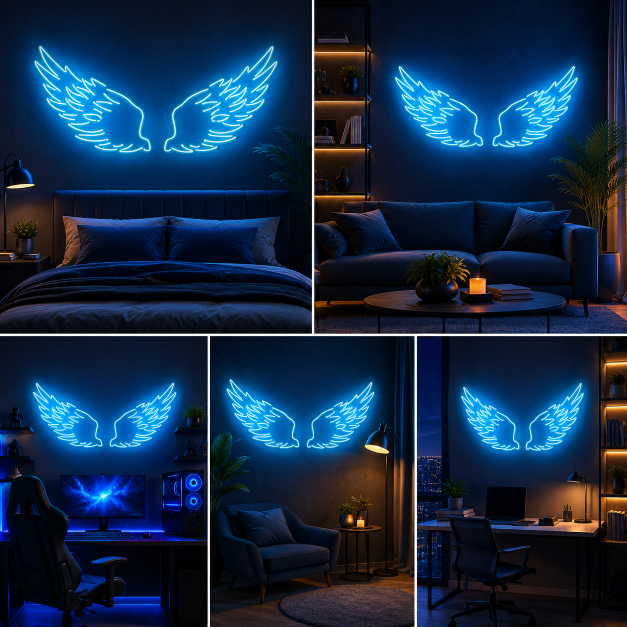 Angel Wings Neon Sign Board | Blue LED Custom Neon Light Wings Sign for Bedroom, Cafe & Aesthetic Wall Decor (40x40 In)